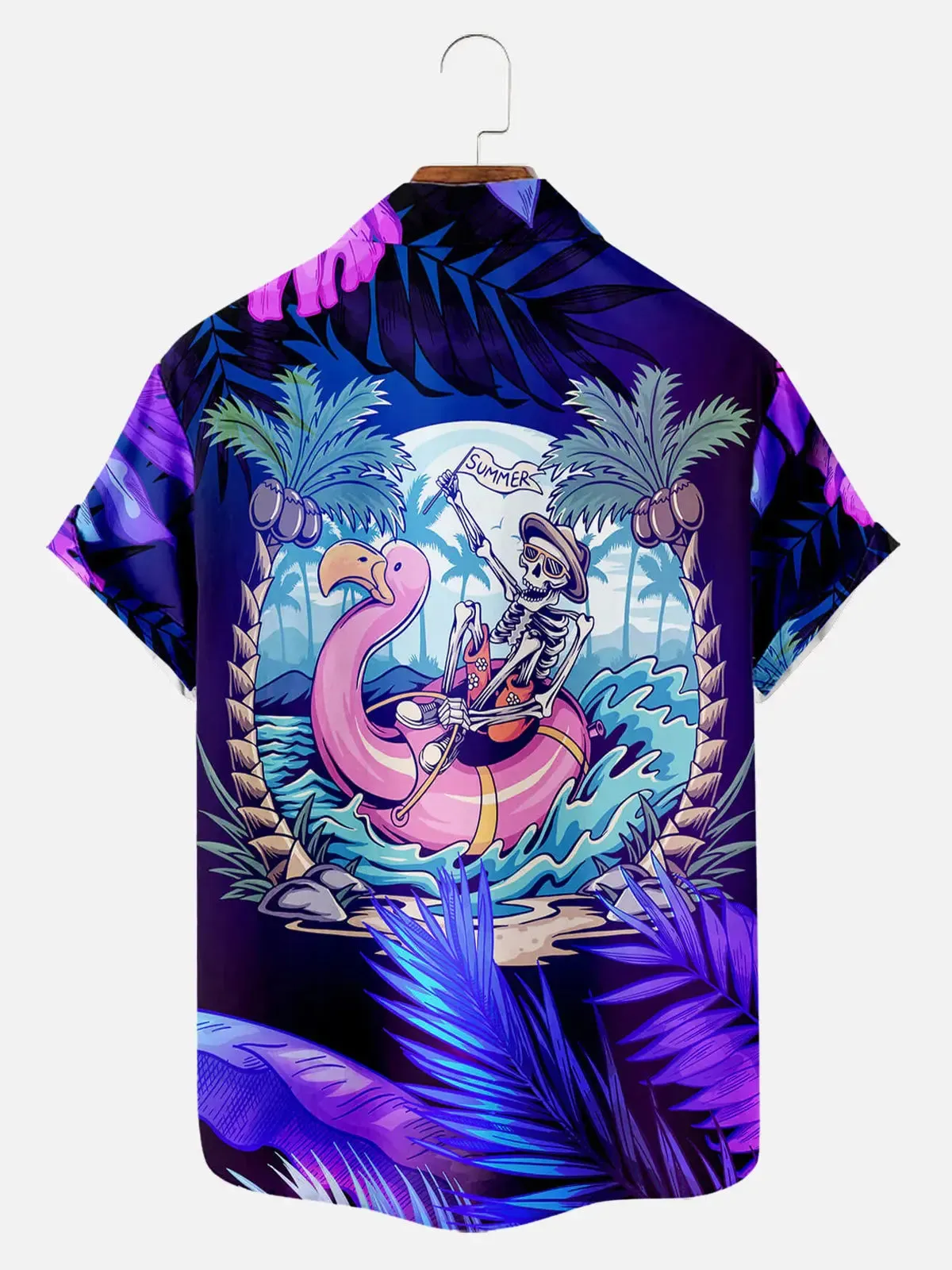Men's Skeleton Flamingo Paradise Hawaiian Short Sleeve Shirt sold by Eleven Oasis product image thumbnail 2