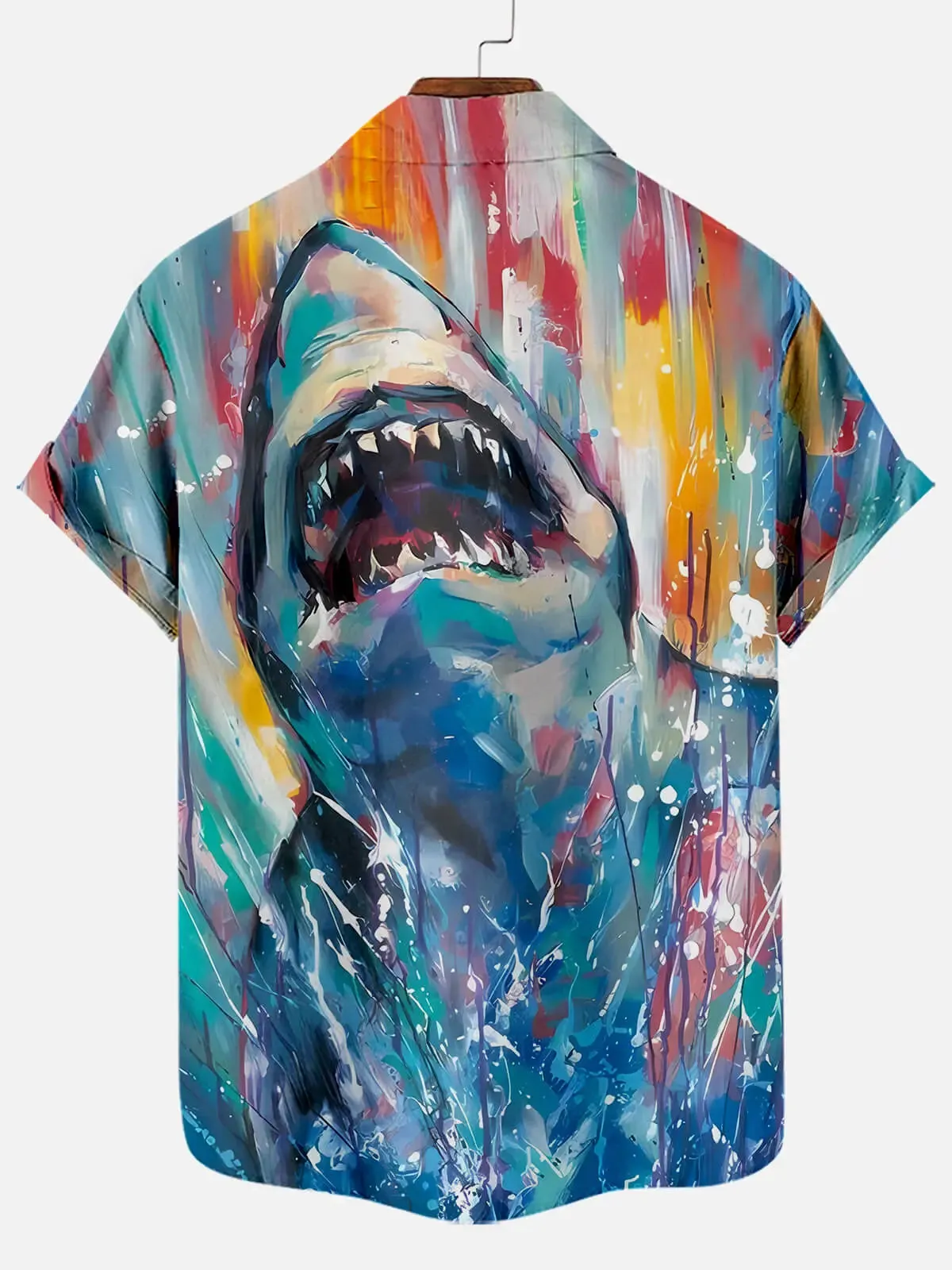 Hawaiian Shark Oil Painting Pattern Men's Short Sleeve Top sold by Eleven Oasis product image thumbnail 2