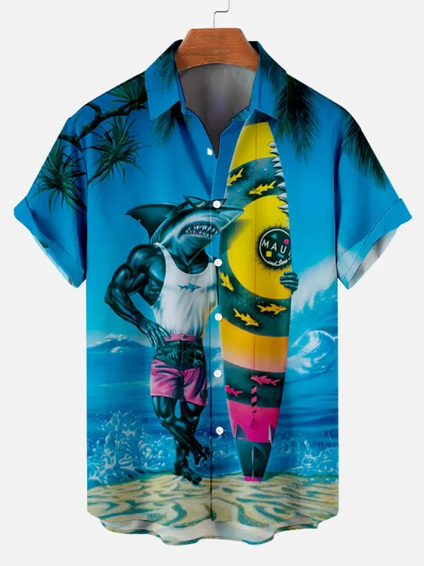 Hawaii Surf Sharkman Pattern Men's Short Sleeve Top sold by Eleven Oasis