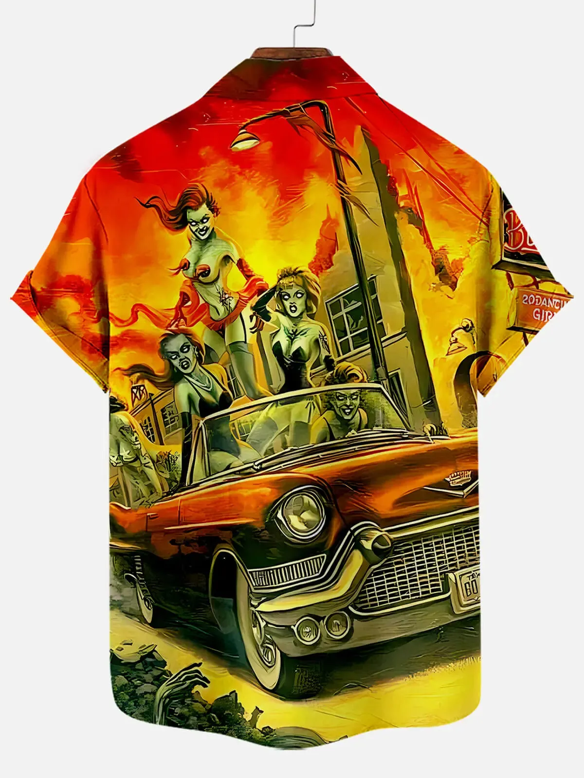 Belle And Car Illustration Print Men's Short Sleeve Shirt sold by Eleven Oasis product image thumbnail 2