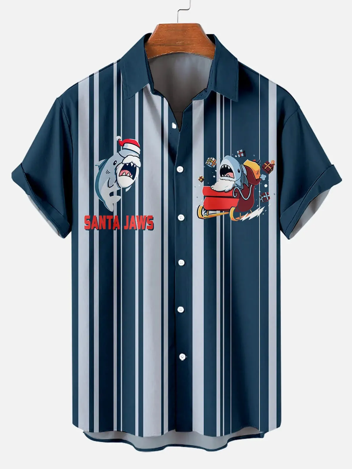 Men's Santa Jaws Christmas Short Sleeve Shirt sold by Eleven Oasis