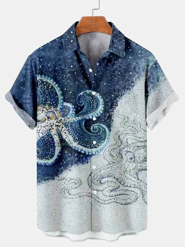Hawaiian Octopus Print Casual Men's Short Sleeve Shirt sold by Eleven Oasis