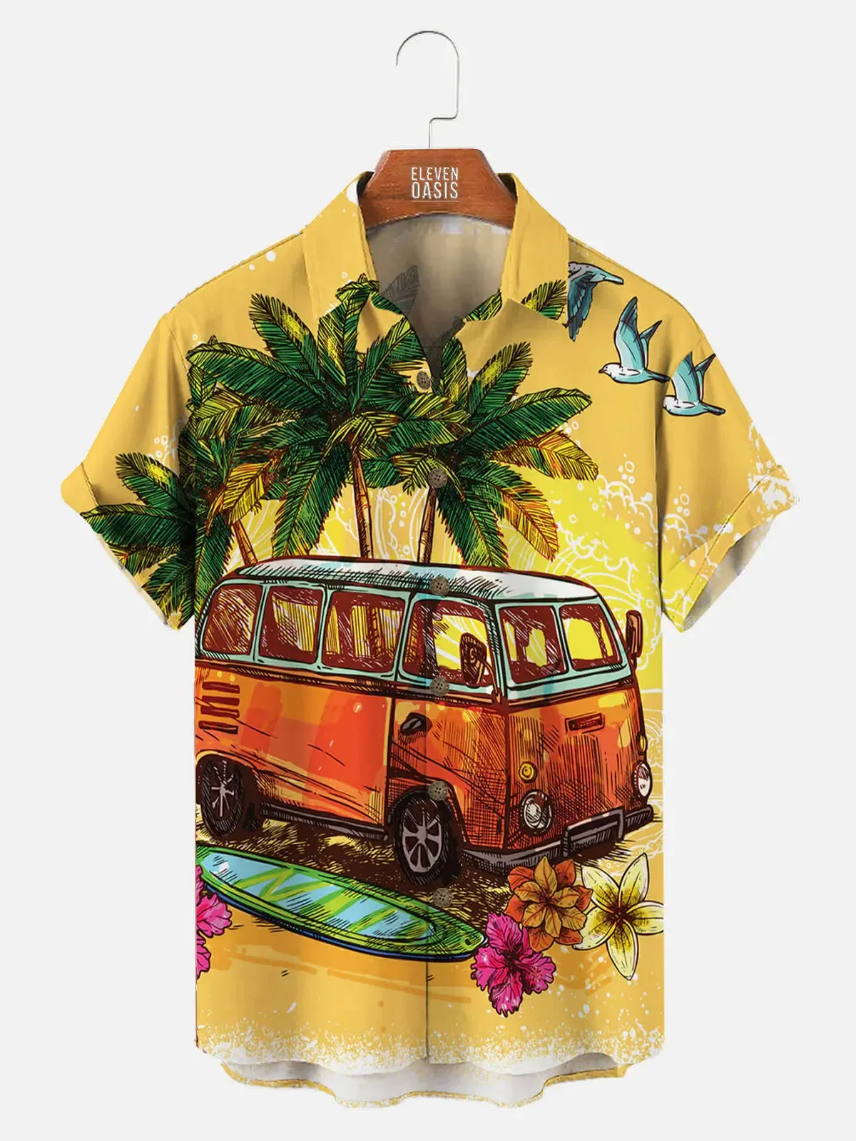 Men's Vintage Surf Van Beach Hawaiian Short Sleeve Shirt sold by Eleven Oasis