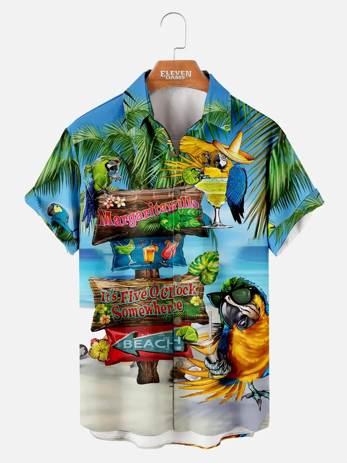 Men's Margaritaville Parrot Beach Hawaiian Short Sleeve Shirt sold by Eleven Oasis