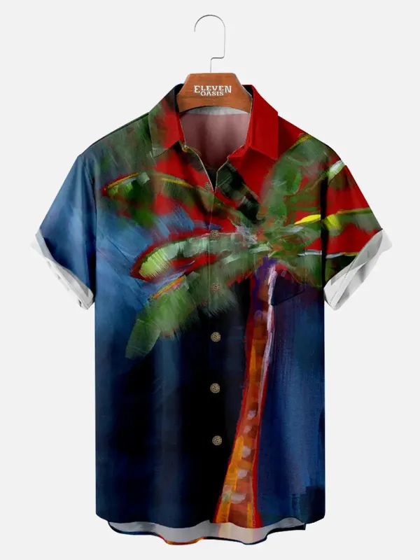 Men's Oil Paint Palm Tree Short Sleeve Shirt sold by Eleven Oasis