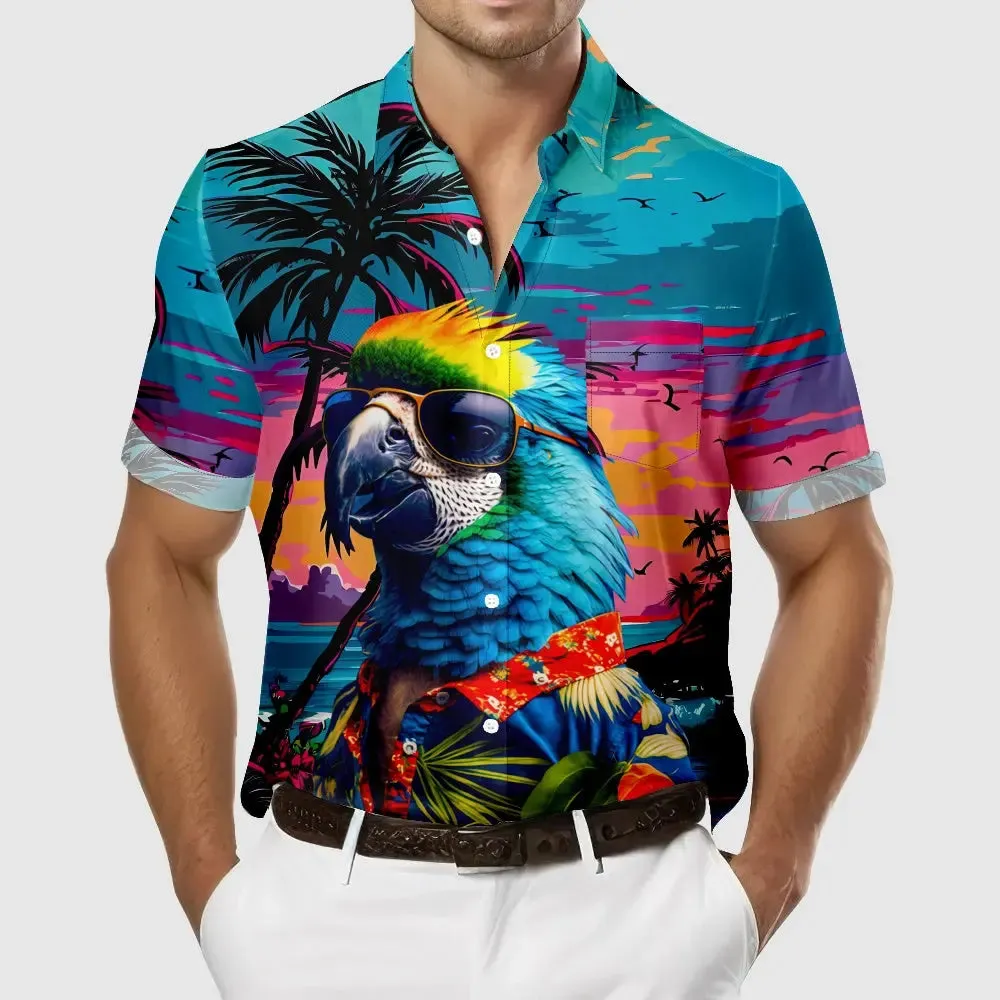 Men's Retro Parrot Palm Beach Vacation Vibes Short Sleeve Shirt sold by Eleven Oasis product image thumbnail 3