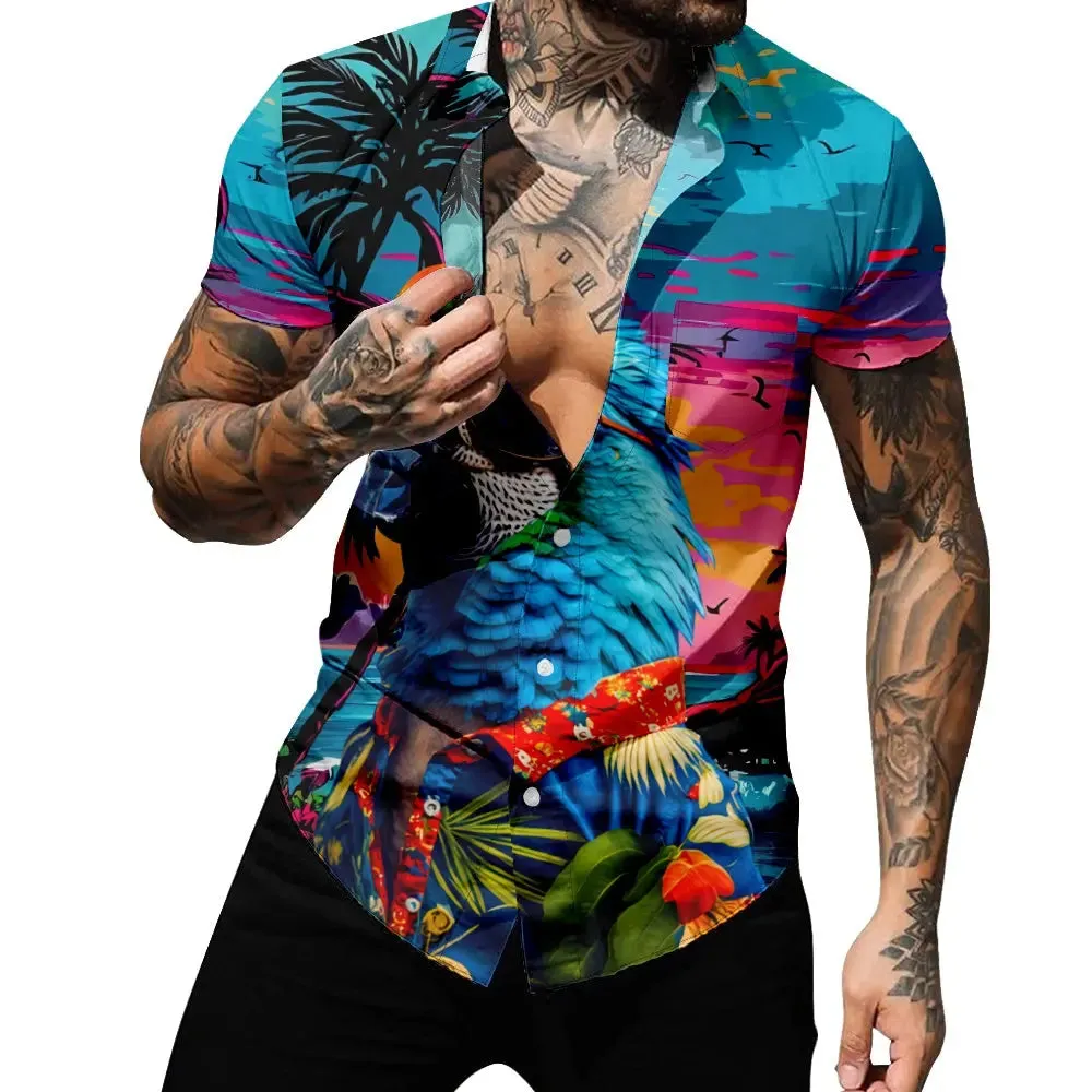 Men's Retro Parrot Palm Beach Vacation Vibes Short Sleeve Shirt sold by Eleven Oasis product image thumbnail 4