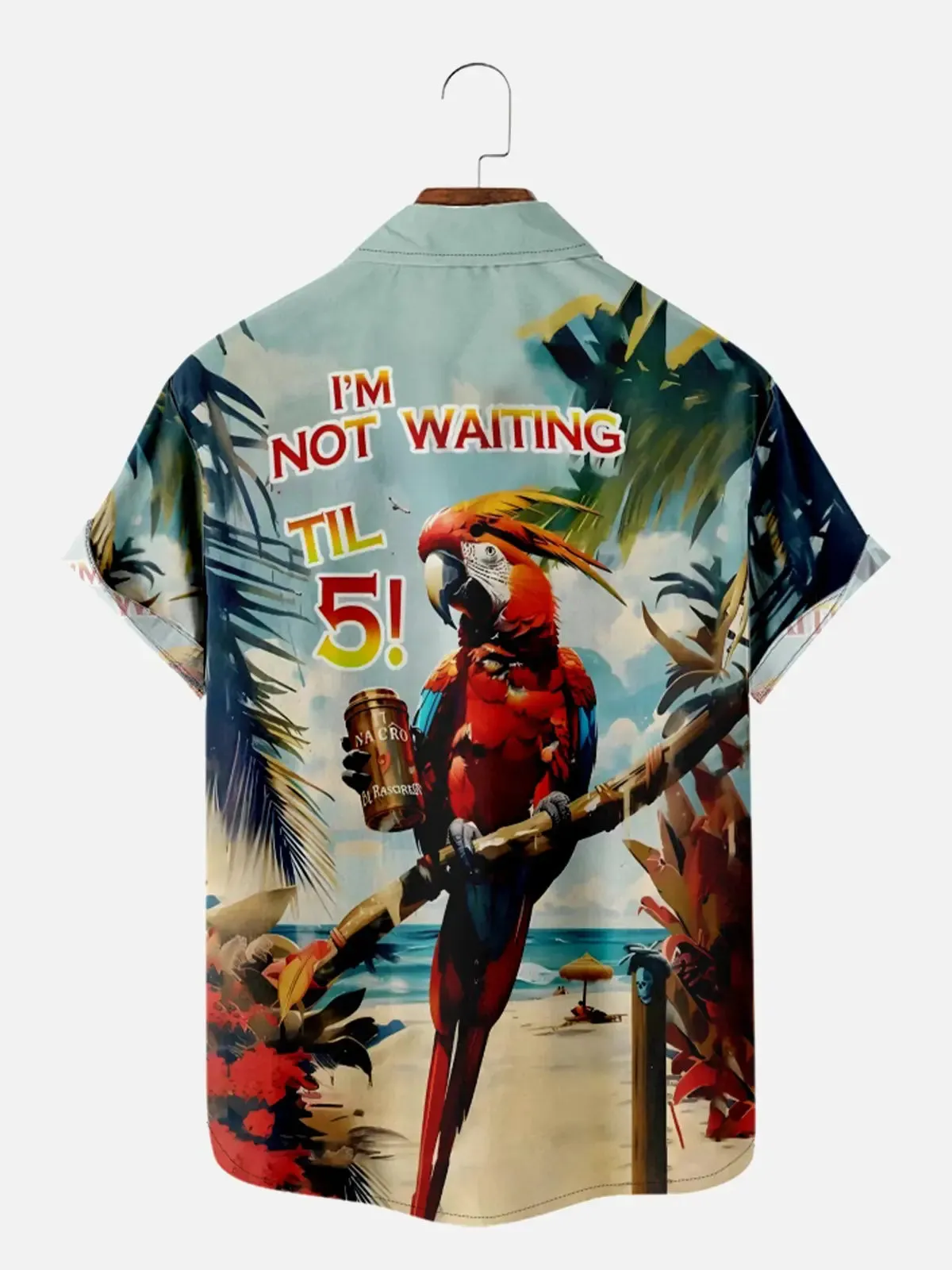 Men's Retro Pearched Parrot Vacation Palm Trees Drink Short Sleeve Shirt sold by Eleven Oasis product image thumbnail 2