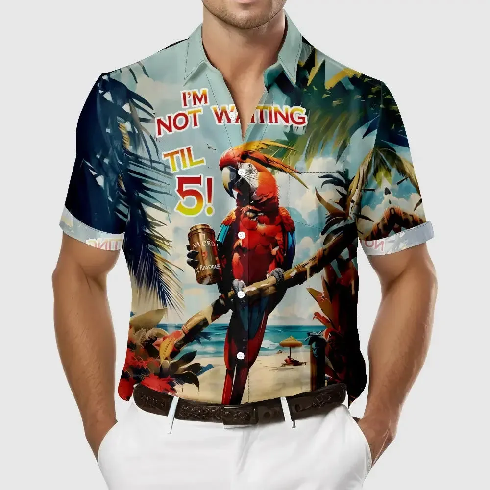 Men's Retro Pearched Parrot Vacation Palm Trees Drink Short Sleeve Shirt sold by Eleven Oasis product image thumbnail 3