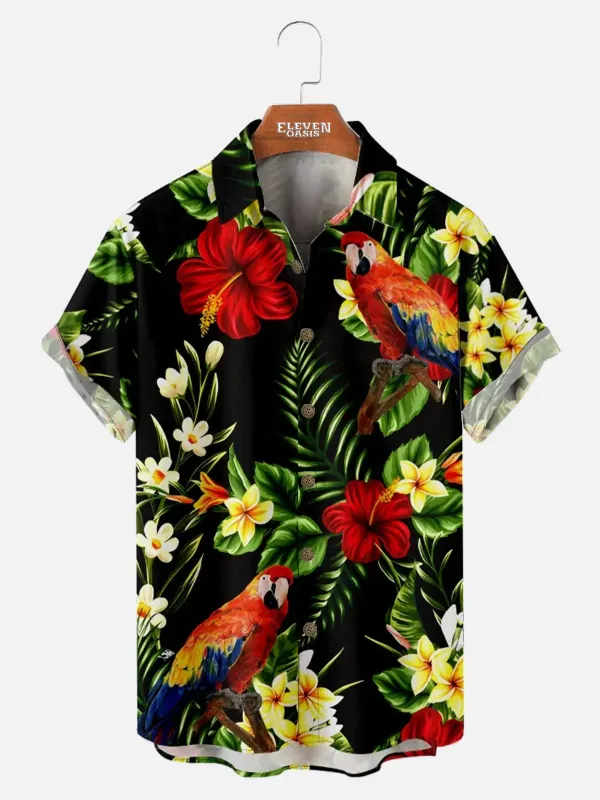 Men's Tropical Parrot Paradise Hawaiian Short Sleeve Shirt sold by Eleven Oasis