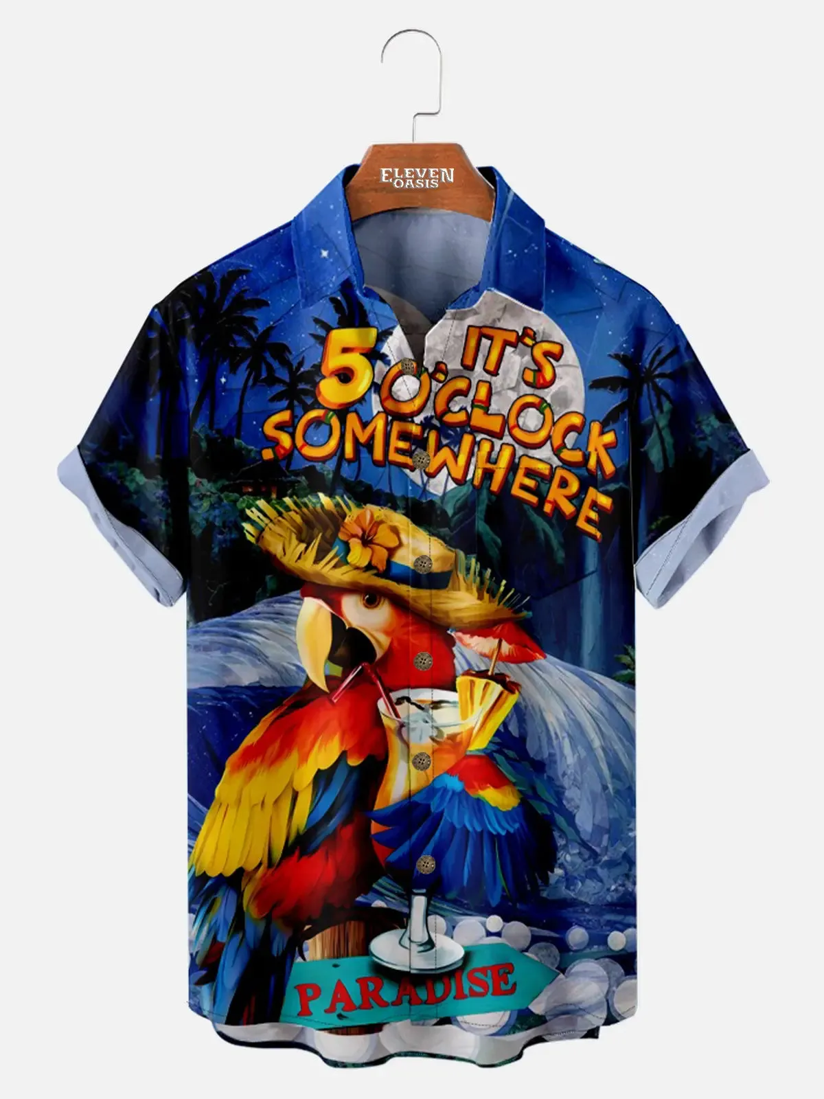 Men's Five O'Clock Paradise Parrot Hawaiian Short Sleeve Shirt sold by Eleven Oasis