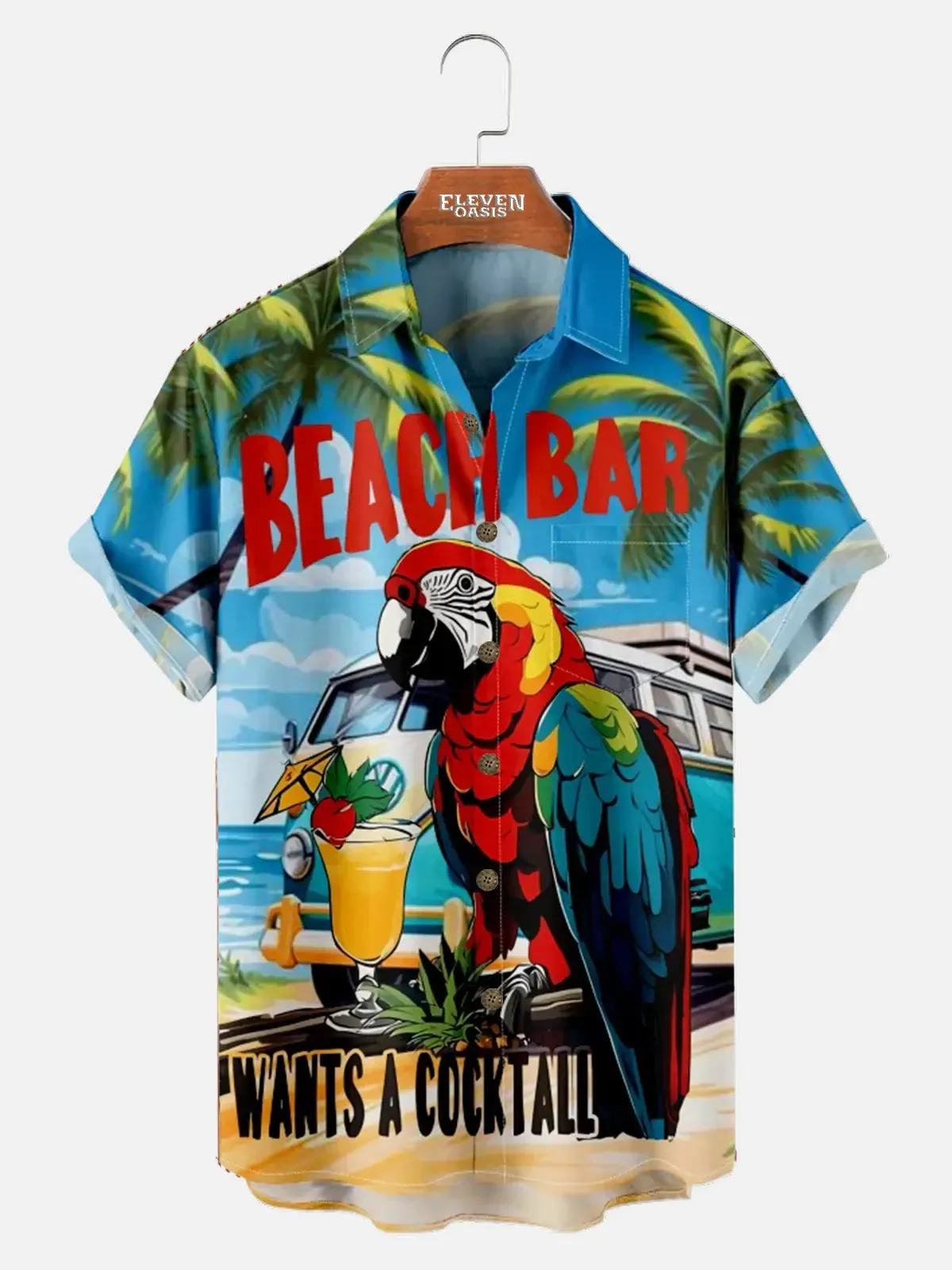 Men's Beach Bar Parrot Hawaiian Short Sleeve Shirt sold by Eleven Oasis