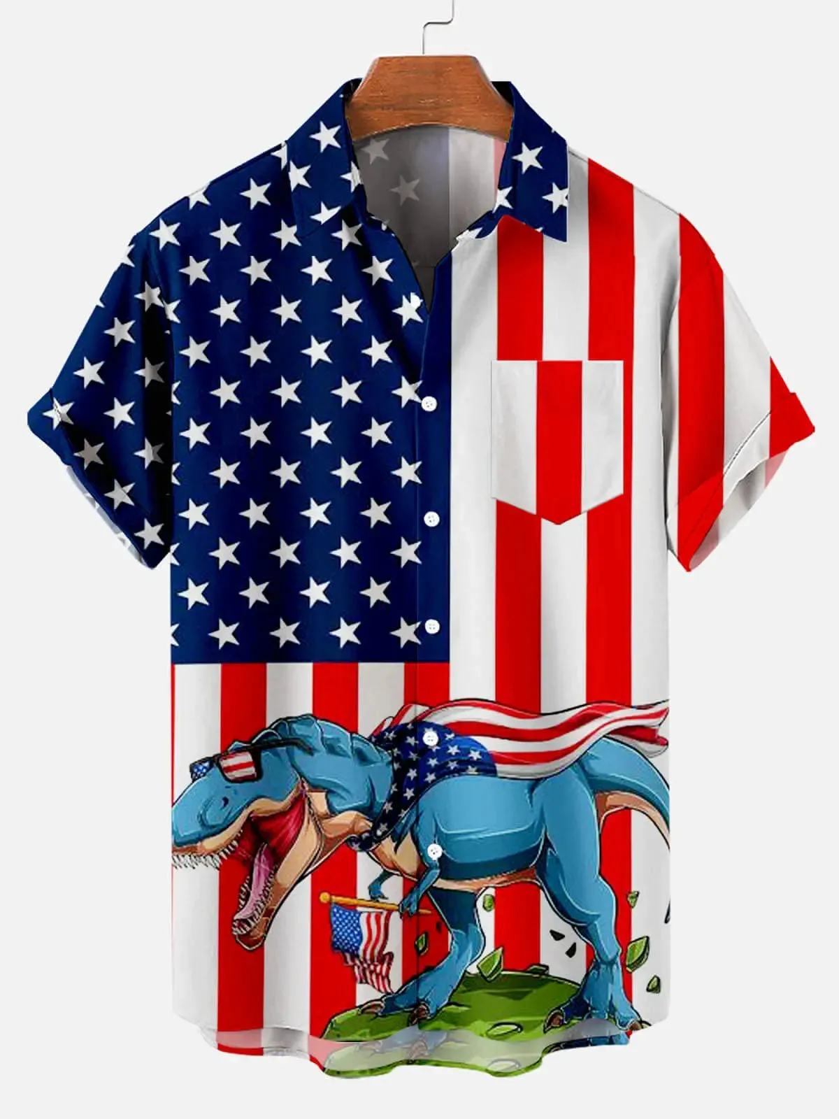 Dinosaur Flag Pattern Men's Short Sleeve Shirt sold by Eleven Oasis
