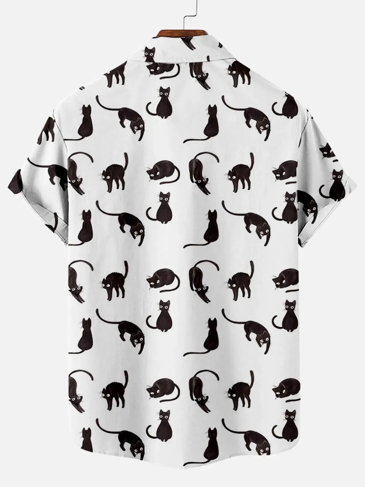 Men's Black Cat Pattern Short Sleeve Shirt sold by Eleven Oasis product image thumbnail 2