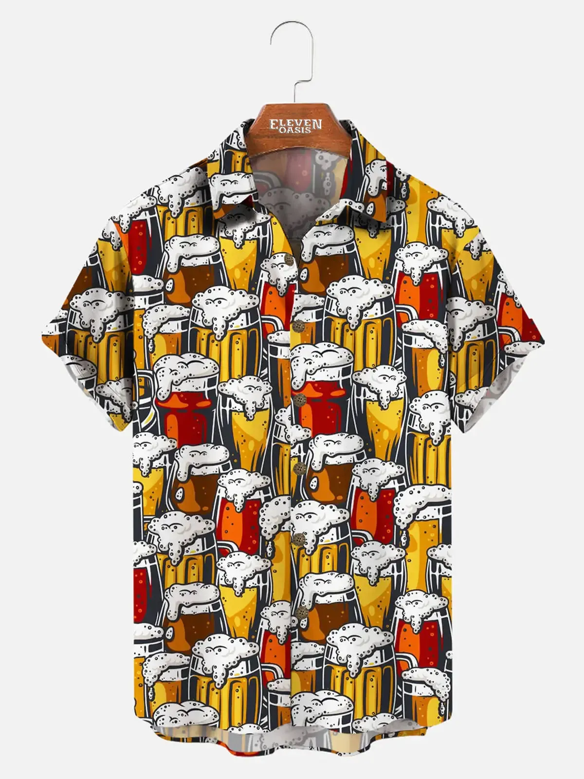 Men's Beer Mug Pattern Short Sleeve Shirt sold by Eleven Oasis