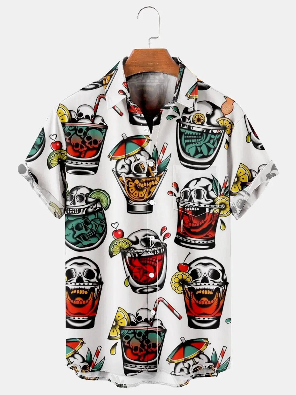 Men's Skull Cocktail Party Short Sleeve Shirt sold by Eleven Oasis