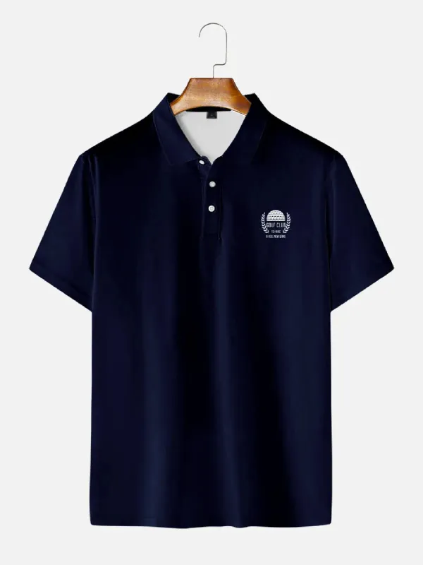 Men's Dark Blue Simple Short Sleeve Polo Shirt sold by Eleven Oasis