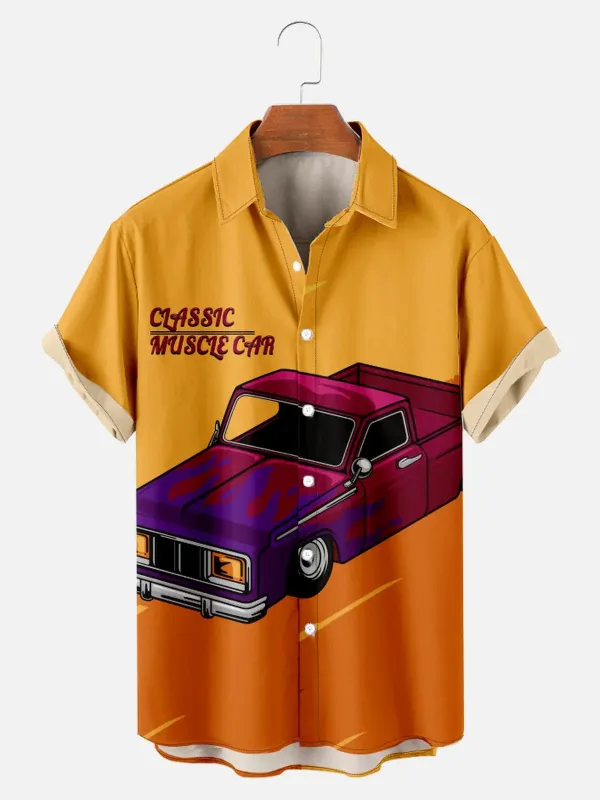 Men's Classic Muscle Car Print Short Sleeve Shirt sold by Eleven Oasis