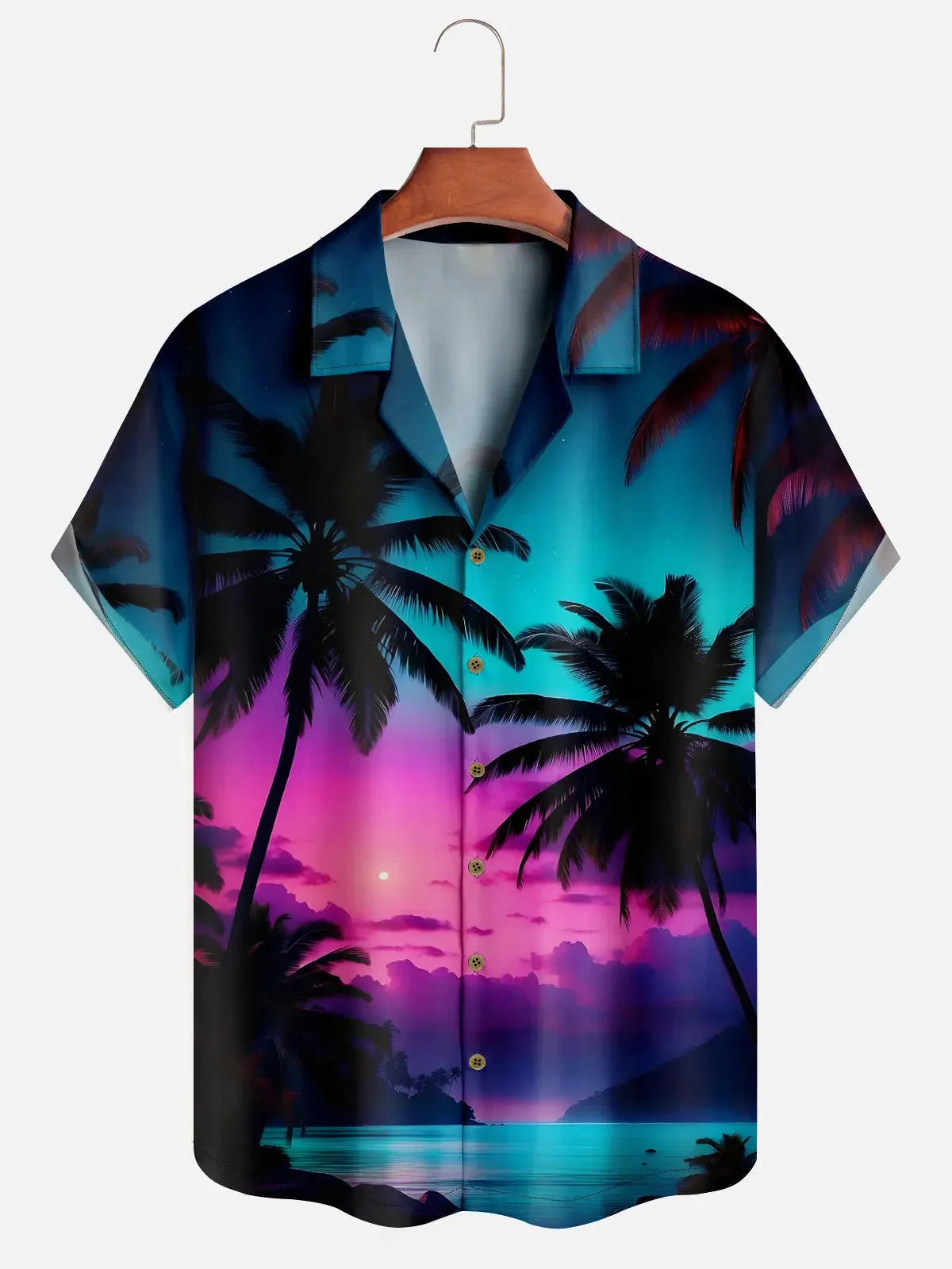 Men's Neon Sky Palm Tree Short Sleeve Shirt sold by Eleven Oasis