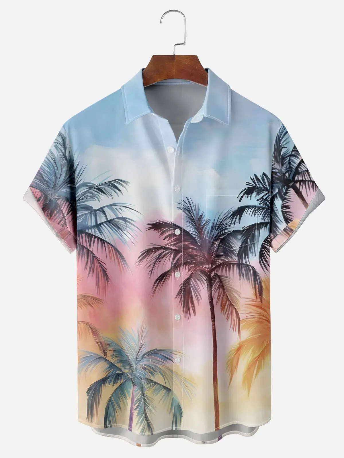 Men's Dusk and Dawn Sky with Palm Trees Short Sleeve Shirt sold by Eleven Oasis
