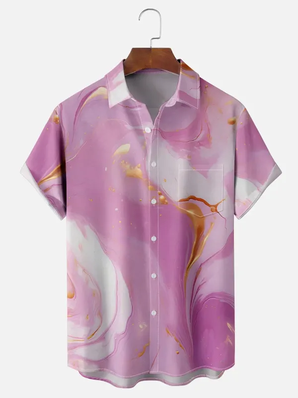 Men's Pink Marble Swirl Abstract Short Sleeve Shirt sold by Eleven Oasis