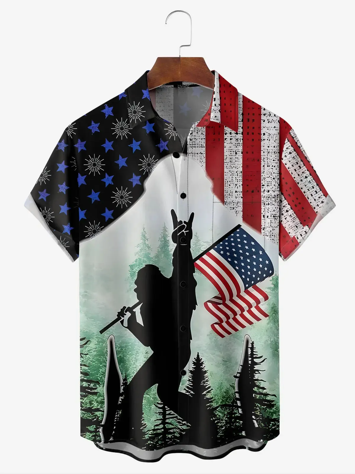 Men's Bigfoot Rock Flag Short Sleeve Shirt sold by Eleven Oasis