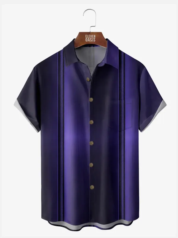 Men's Everyday Purple Gradient Stripes Short Sleeve Shirt sold by Eleven Oasis