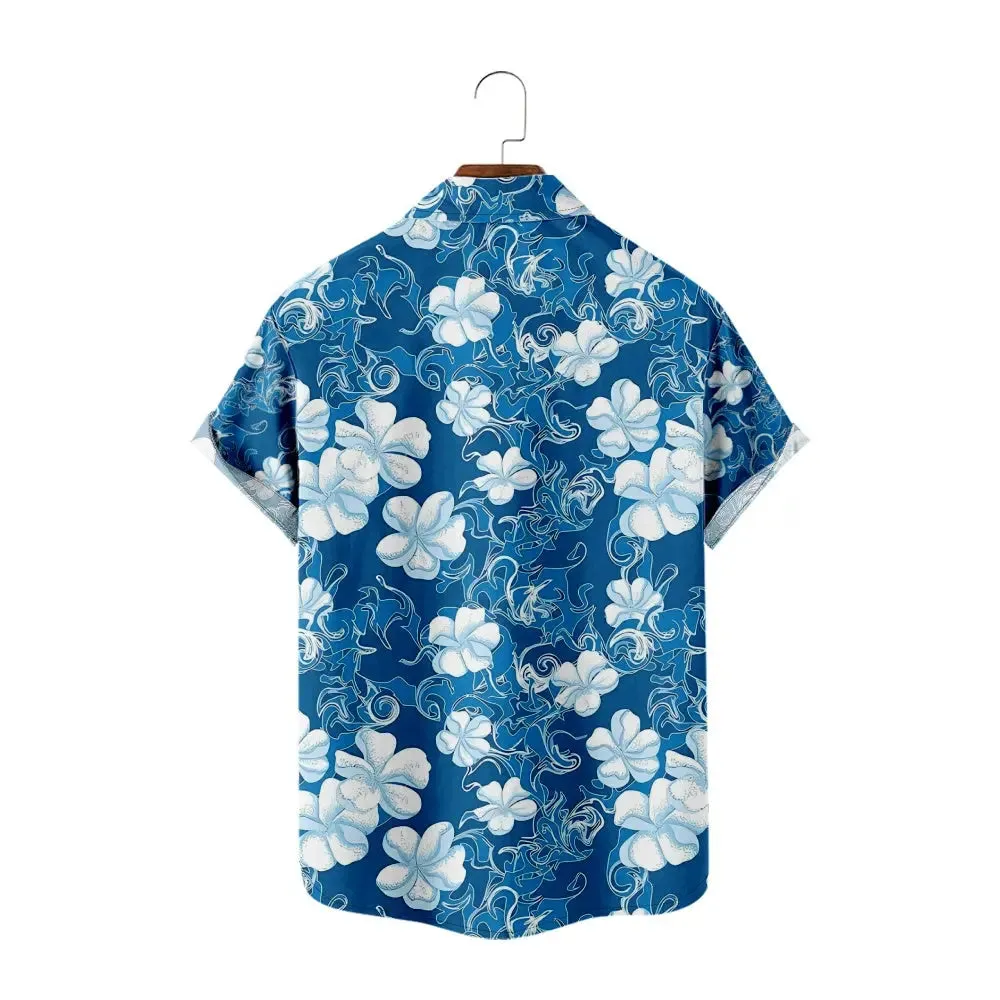 Men's Blue Hibiscus Tiki Short Sleeve Shirt sold by Eleven Oasis product image thumbnail 2