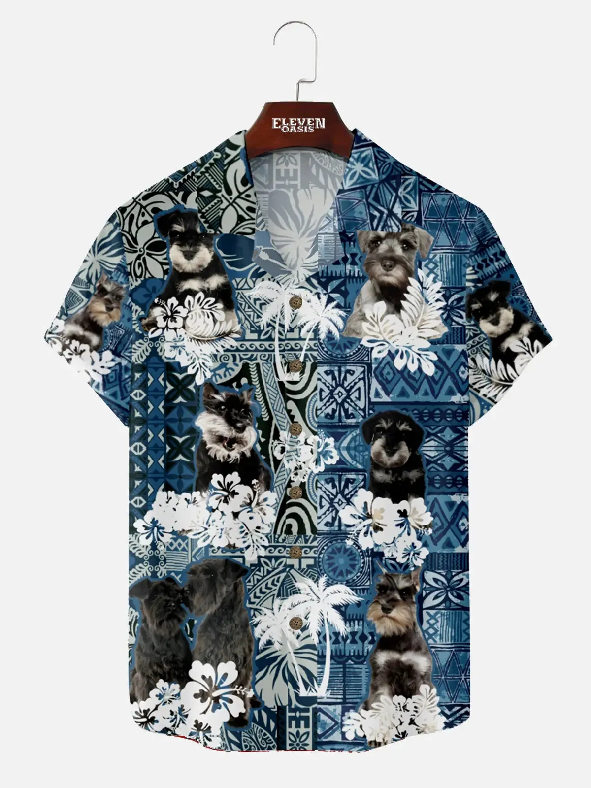 Men's Schnauzer Dog Tropical Holiday Short Sleeve Shirt sold by Eleven Oasis
