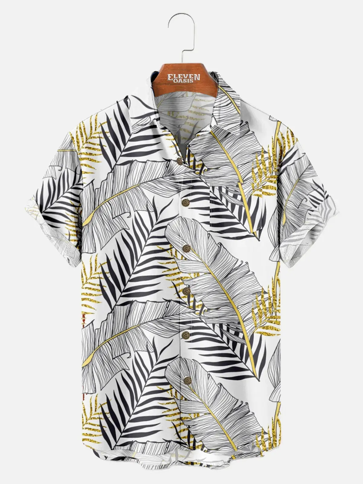 Men's Golden Palm Sketch Hawaiian Short Sleeve Shirt sold by Eleven Oasis