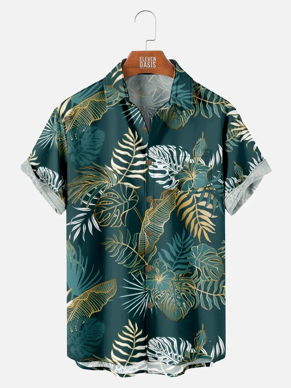 Men's Golden Leaf Jungle Hawaiian Short Sleeve Shirt sold by Eleven Oasis