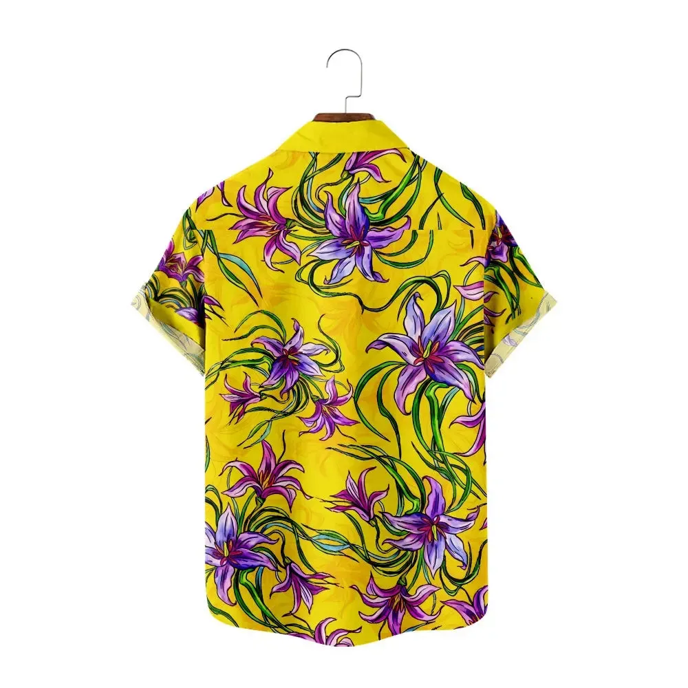 Men's Hand-Drawn Purple Lily Hawaiian Short Sleeve Shirt sold by Eleven Oasis product image thumbnail 2