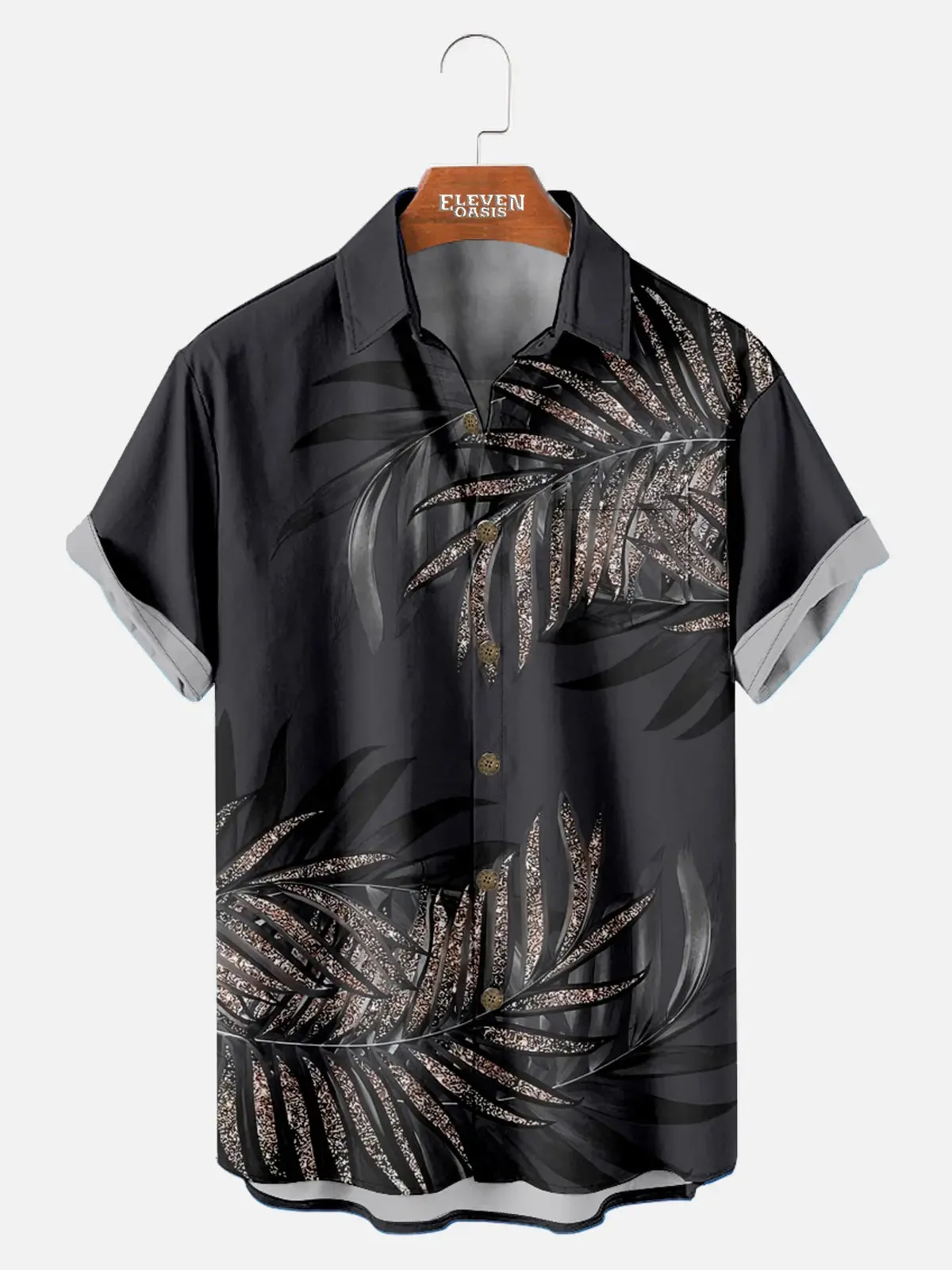 Men's Midnight Palm Shimmer Hawaiian Short Sleeve Shirt sold by Eleven Oasis