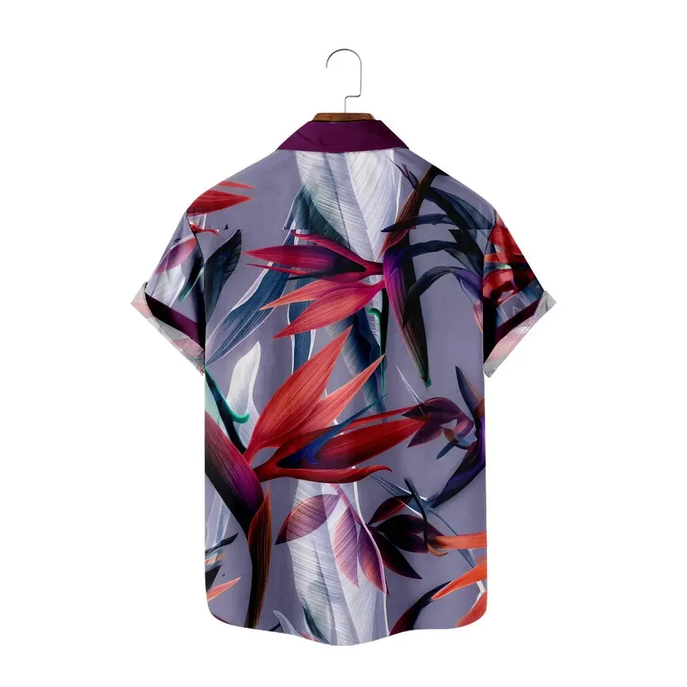 Men's Birds of a Paradise Flower Print Purple Short Sleeve Shirt sold by Eleven Oasis product image thumbnail 2