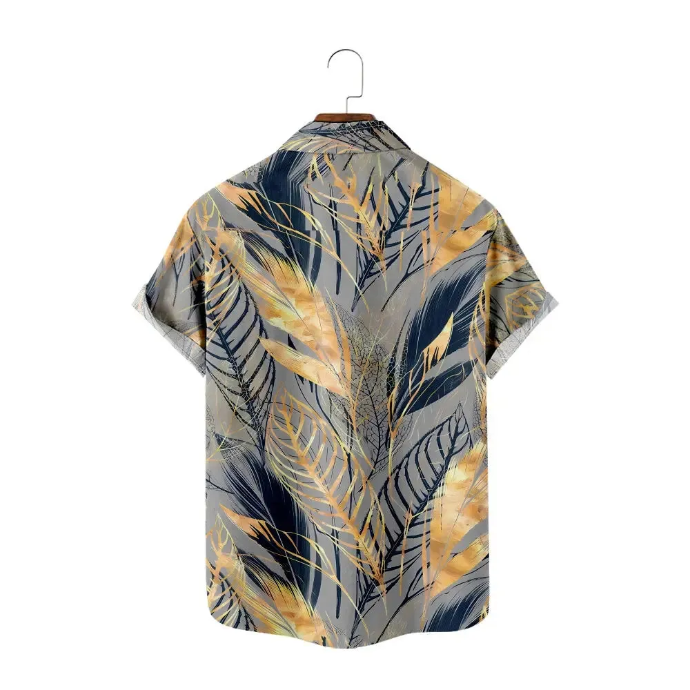 Men's Golden Leaf Print Short Sleeve Shirt sold by Eleven Oasis product image thumbnail 2
