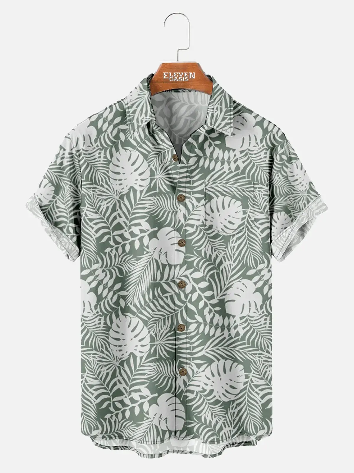 Men's Hawaiian Print Foliage Leaves Pattern Short Sleeve Shirt sold by Eleven Oasis