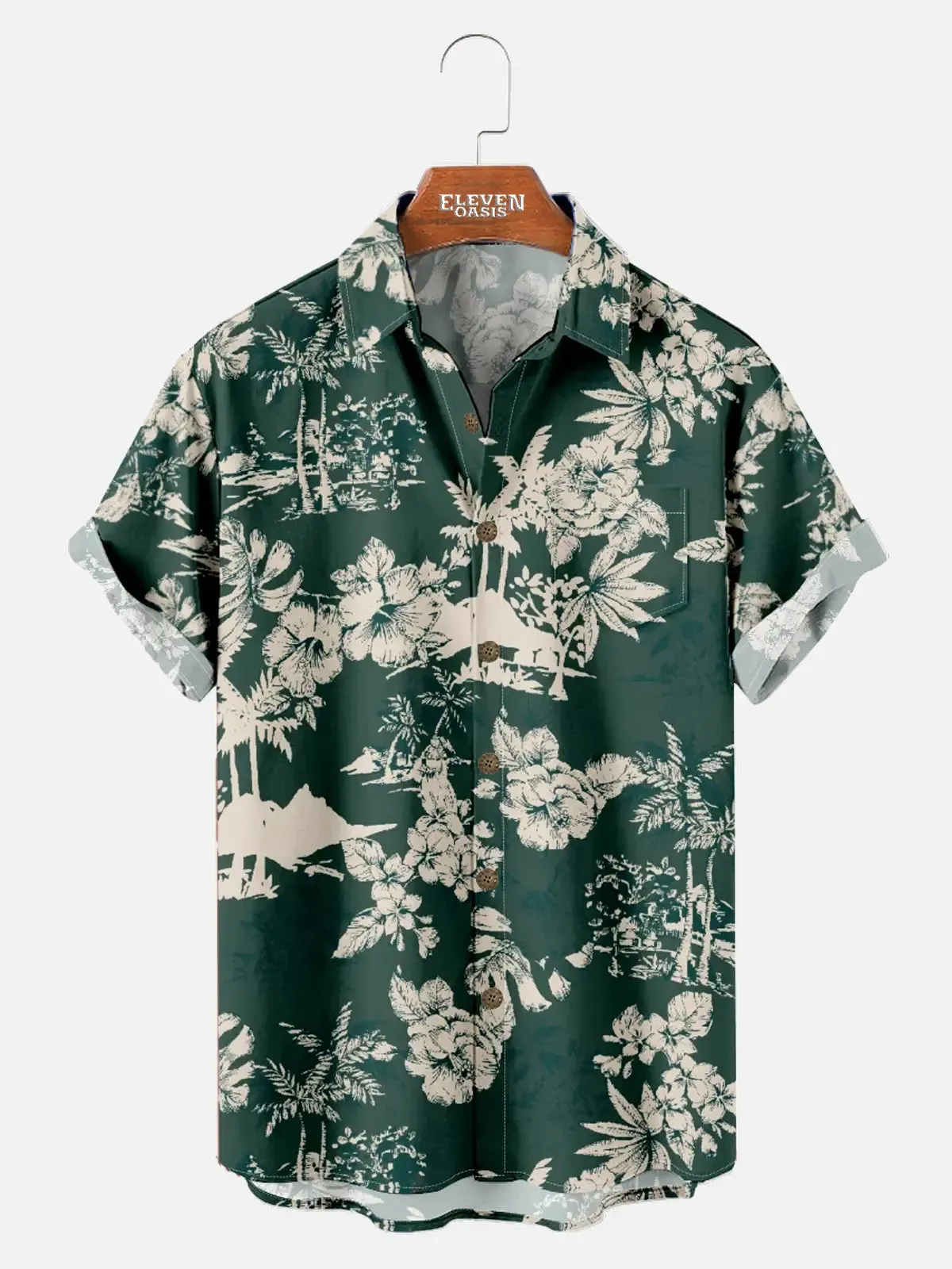 Men's Hawaiian Palm Landscape Floral Print Short Sleeve Shirt sold by Eleven Oasis