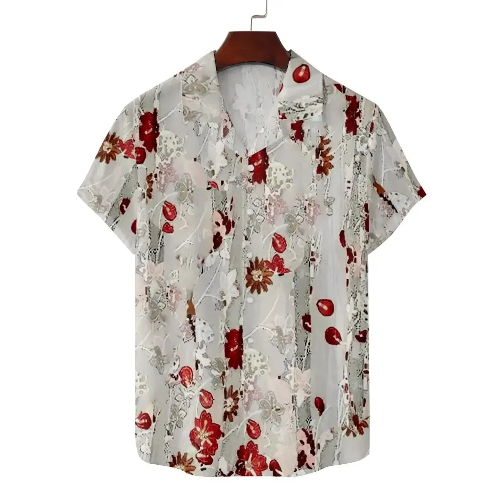 Men's Floral Print Autumn Fall Flowers Short Sleeve Shirt sold by Eleven Oasis