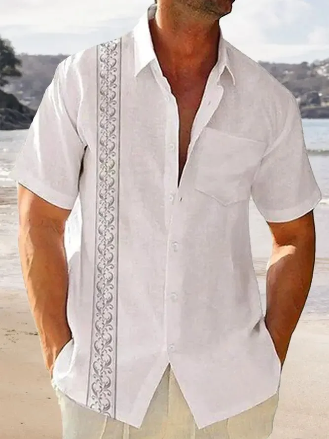 Men's Decorative Trim Panel Short Sleeve Shirt sold by Eleven Oasis