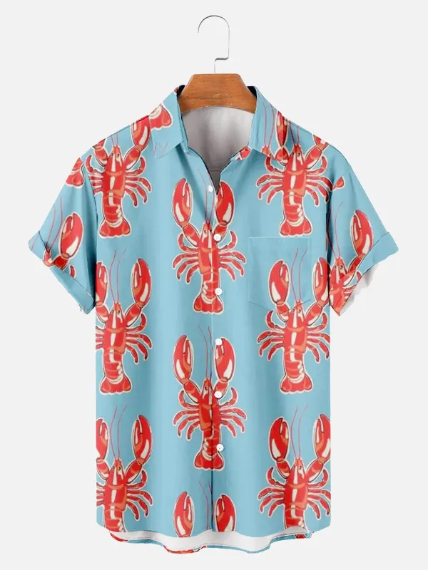 Men's Mardi Gras Lobster Print Short Sleeve Shirt sold by Eleven Oasis