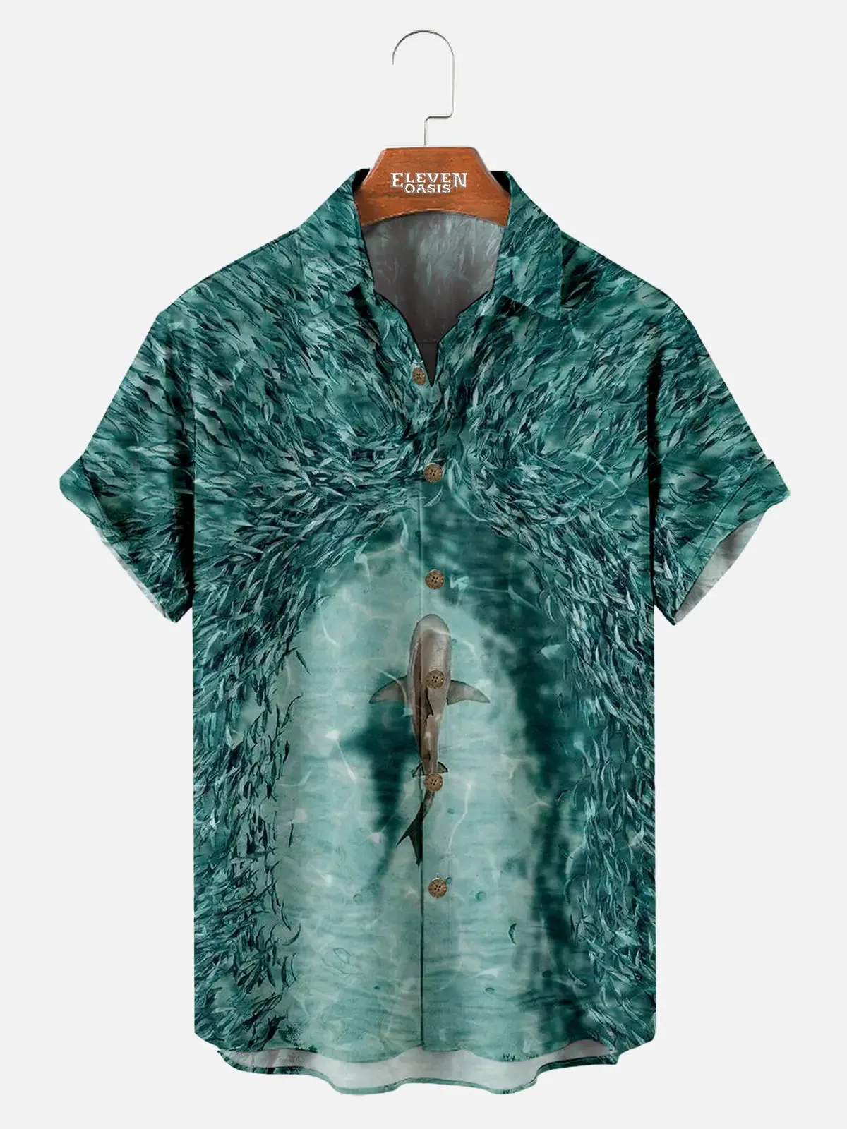 Hawaiian Shark Painting Pattern Men's Short Sleeve Top sold by Eleven Oasis