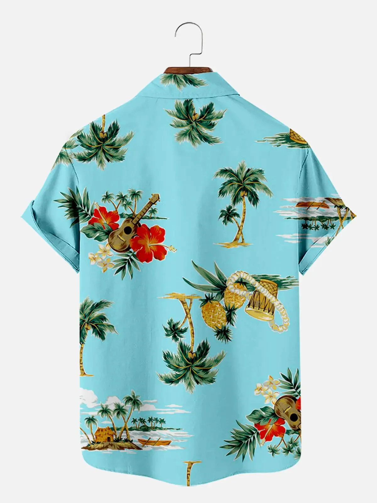 Men's Pineapple Ukulele Coconut Tree Pattern Short Sleeve Shirt sold by Eleven Oasis product image thumbnail 2