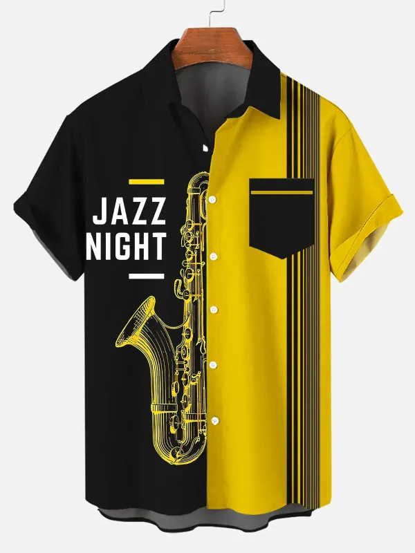 Music Festival Jazz Night Stripes Men's Short Sleeve Shirt sold by Eleven Oasis