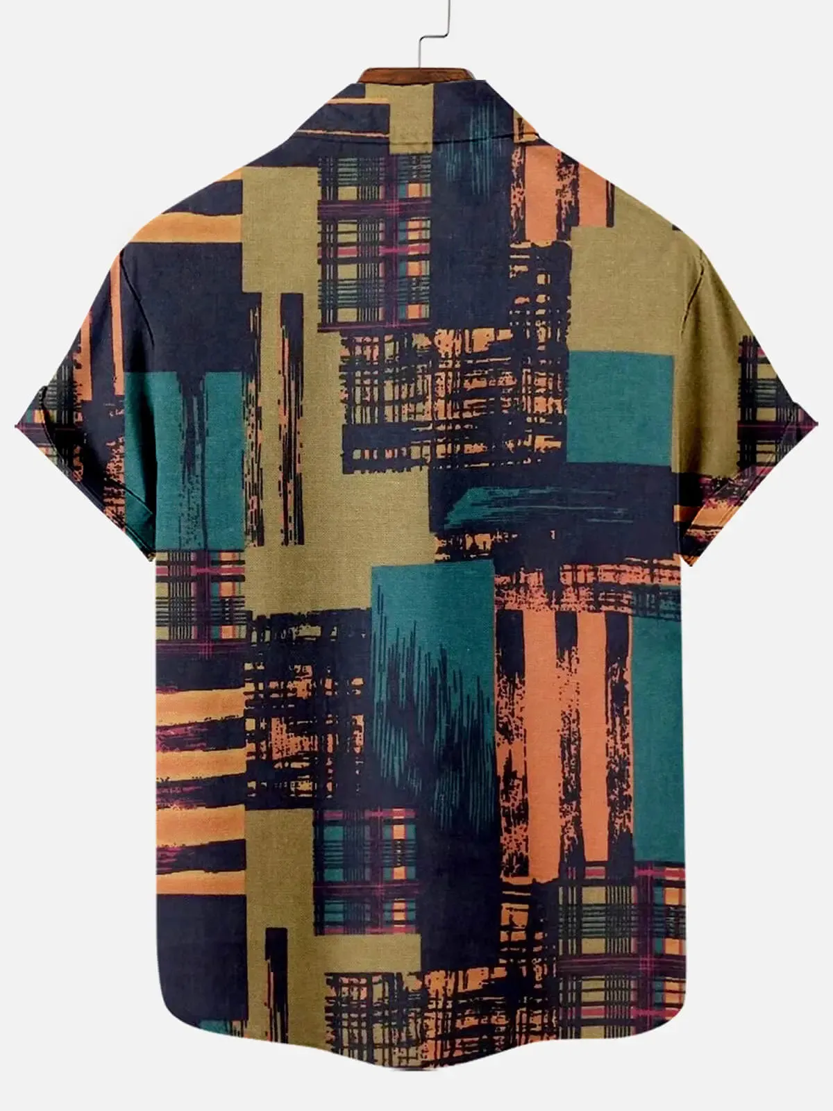 Men's Abstract Geometric Patchwork Short Sleeve Shirt sold by Eleven Oasis product image thumbnail 2