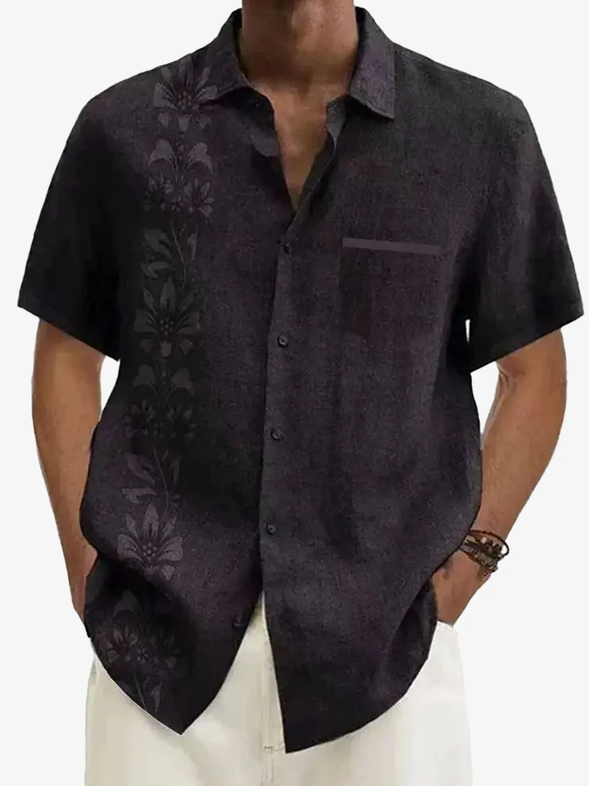 Men's Unilateral Striped Flower Vacation Casual Short Sleeve Shirt sold by Eleven Oasis product image thumbnail 4