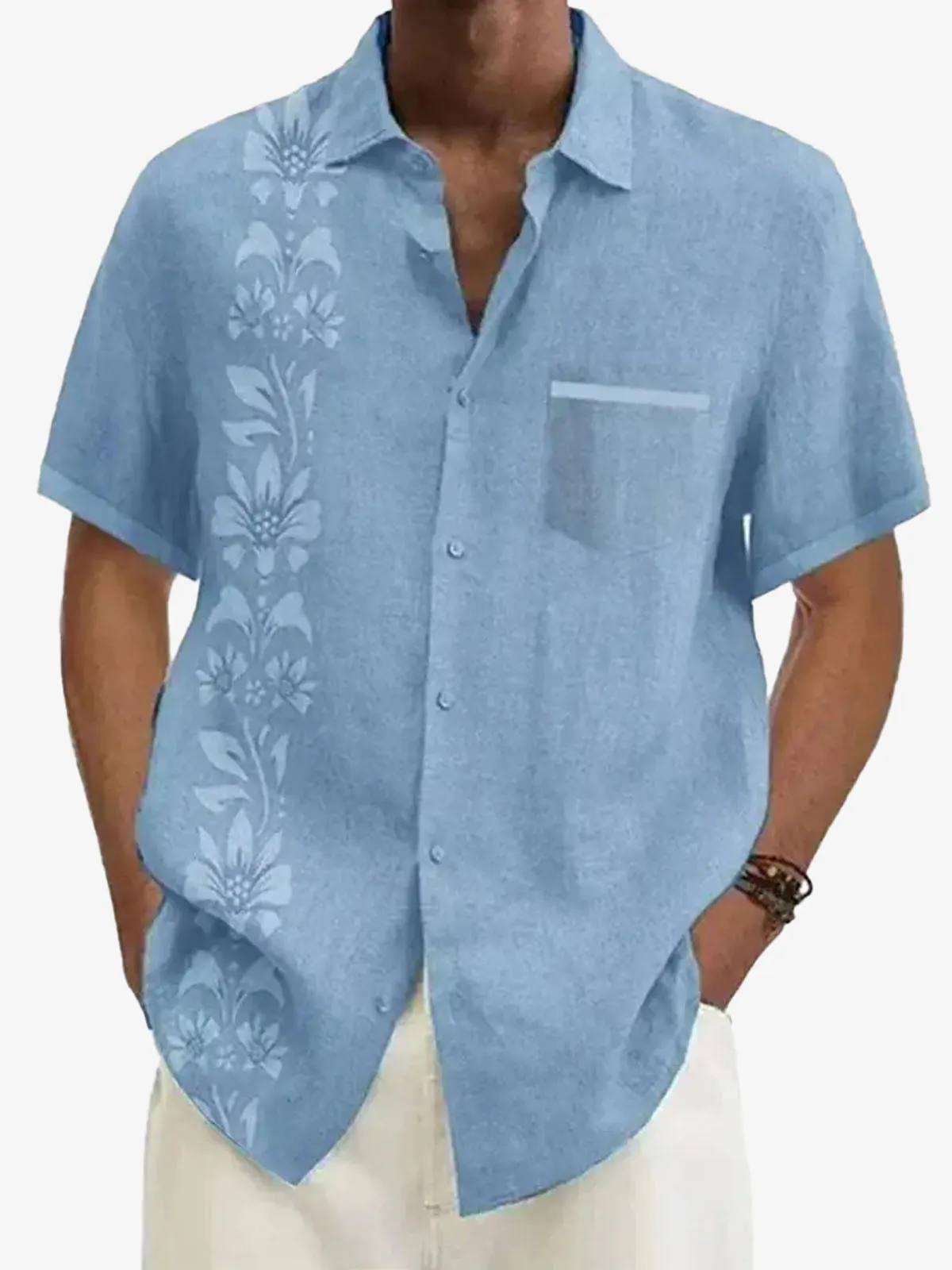 Men's Unilateral Striped Flower Vacation Casual Short Sleeve Shirt sold by Eleven Oasis product image thumbnail 3