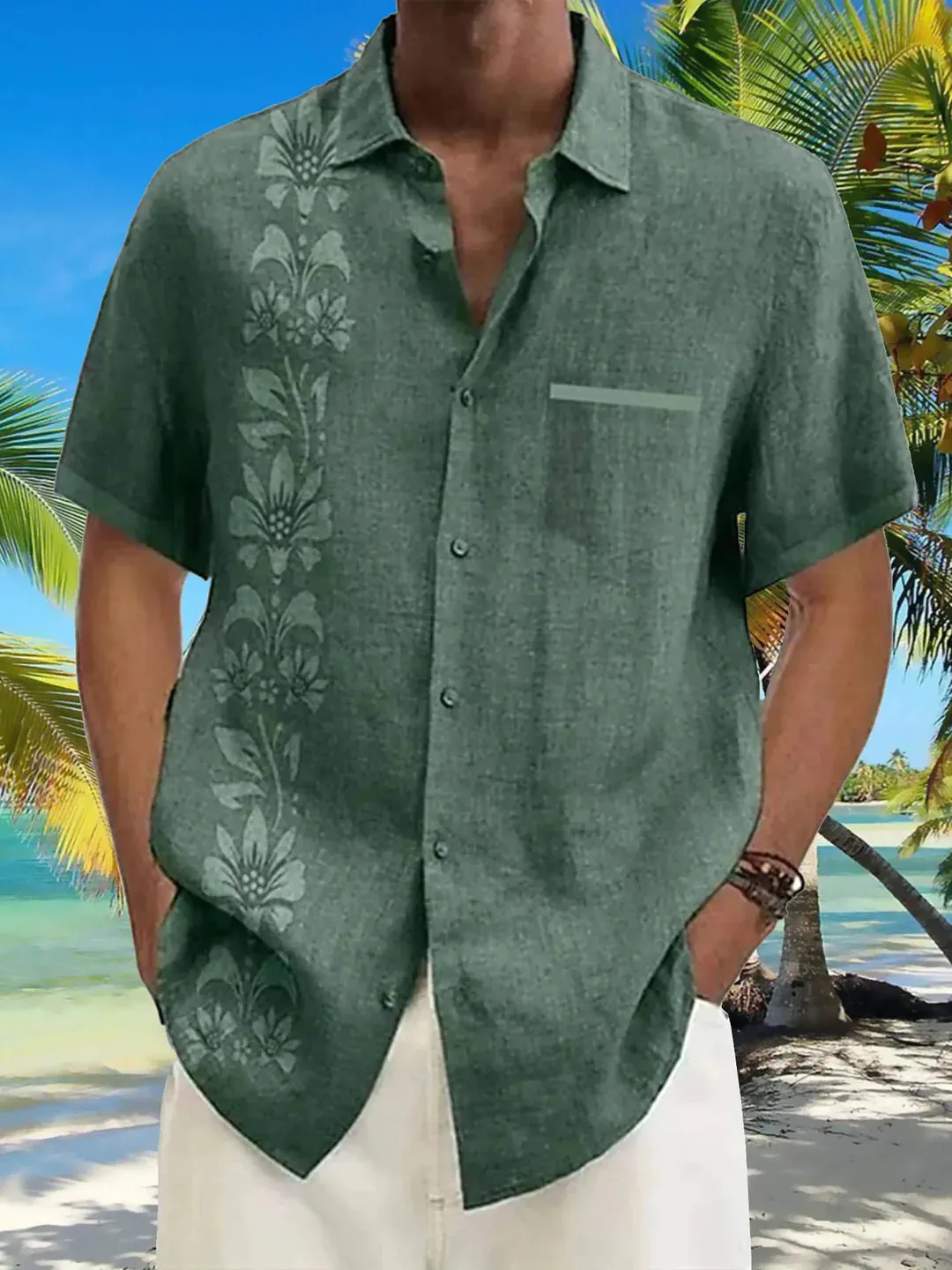 Men's Unilateral Striped Flower Vacation Casual Short Sleeve Shirt sold by Eleven Oasis product image thumbnail 5