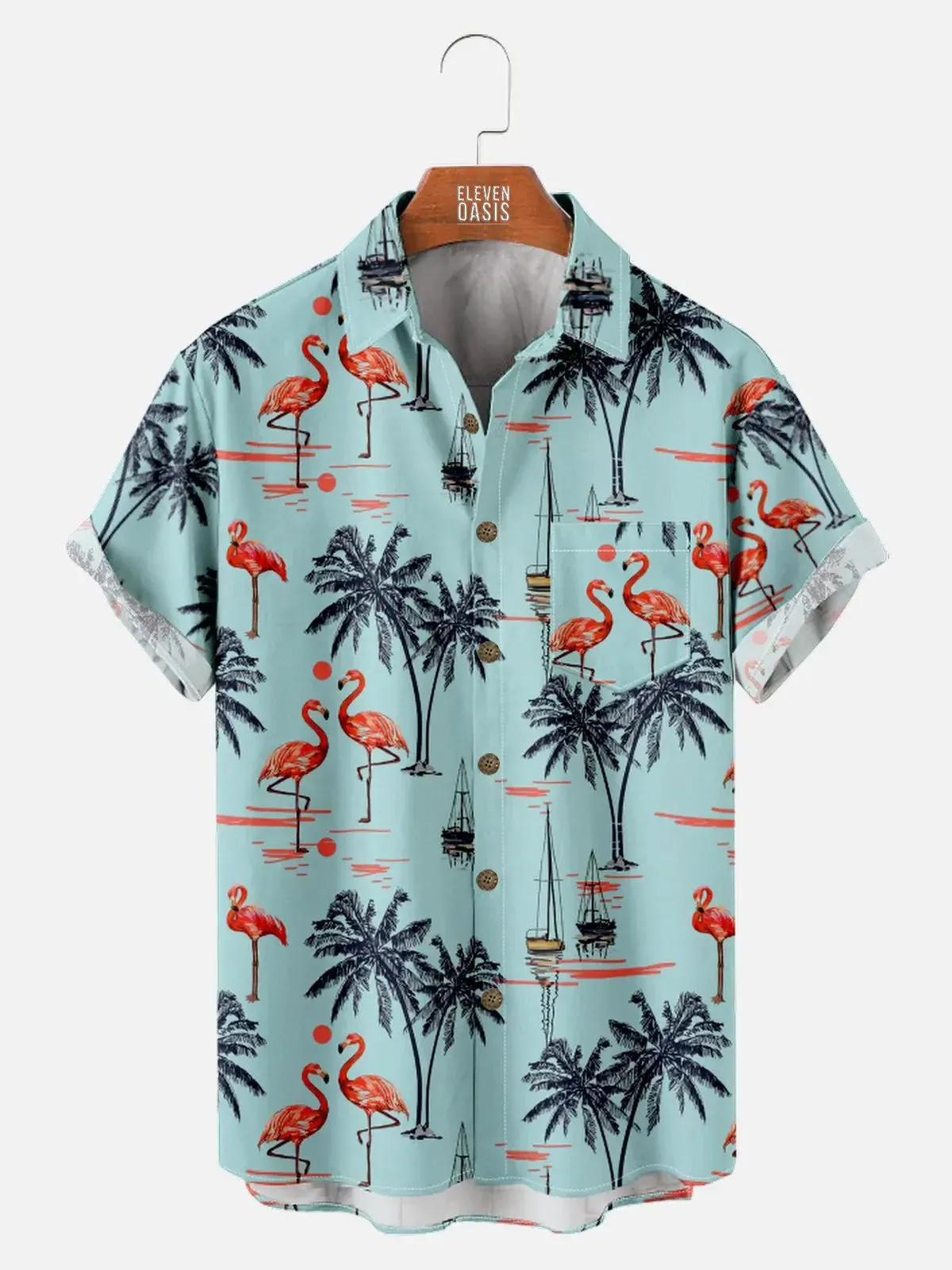 Men's Beach Flamingo Vacay Style Casual Short Sleeve Shirt sold by Eleven Oasis product image thumbnail 2