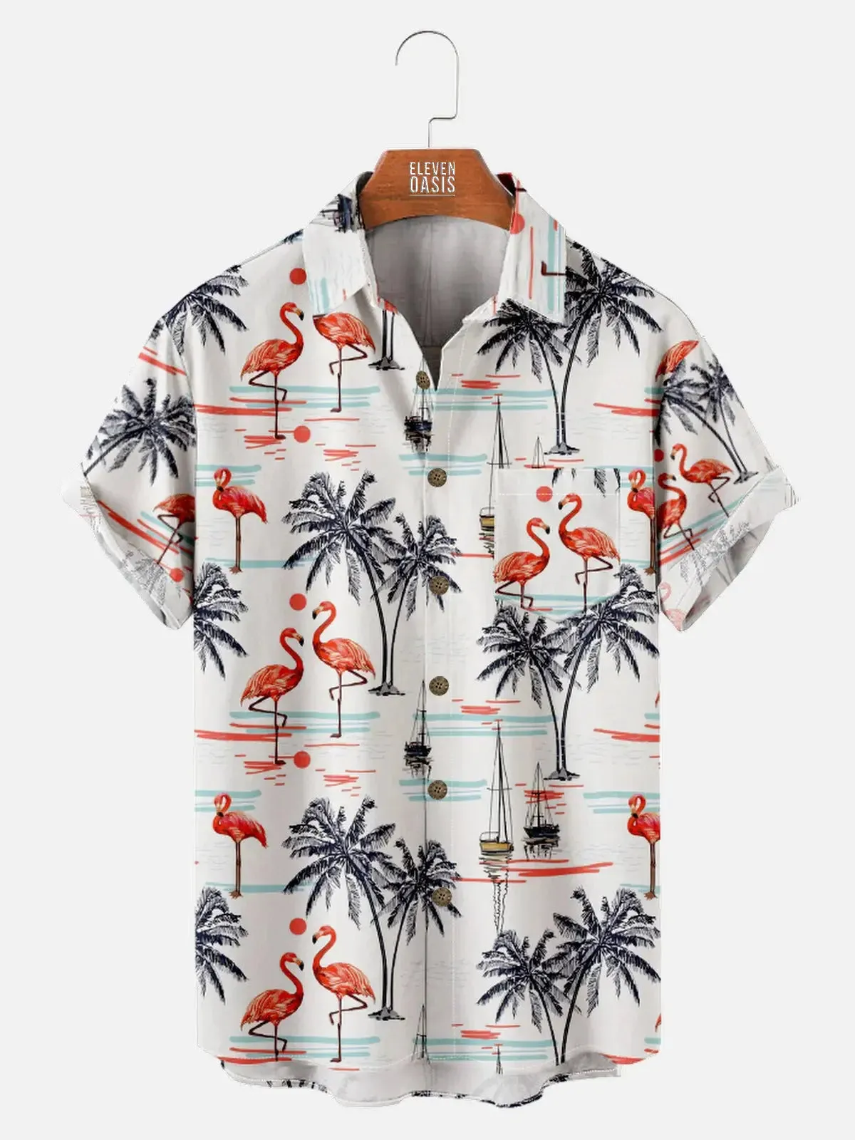 Men's Beach Flamingo Vacay Style Casual Short Sleeve Shirt sold by Eleven Oasis