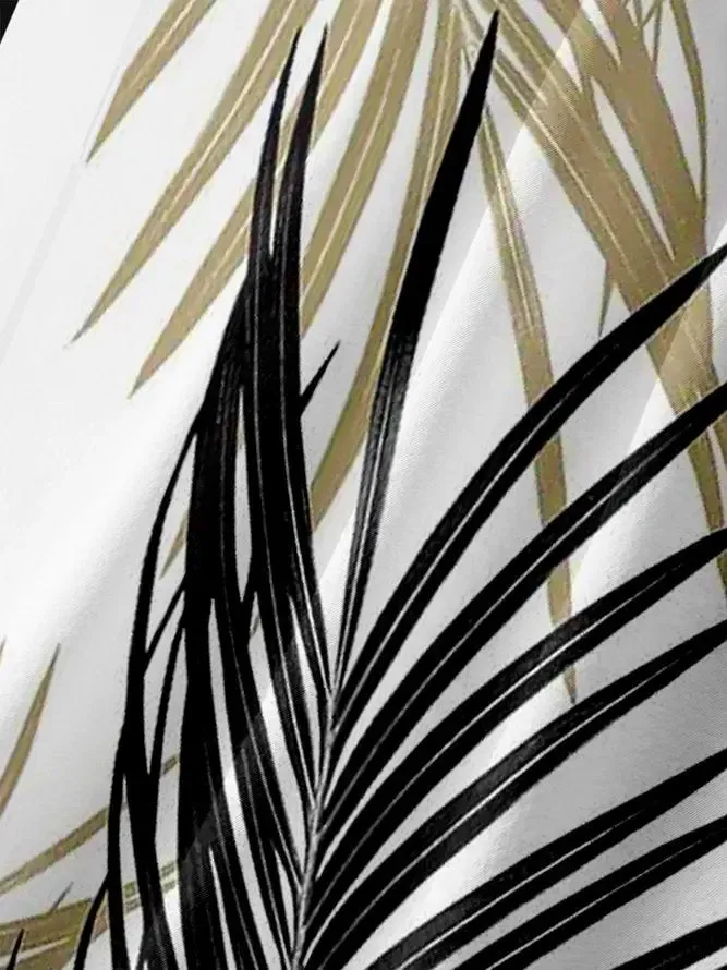 Men's Leaf Print Moisture Wicking Fabric Trendy Lapel Short Sleeve Shirt sold by Eleven Oasis product image thumbnail 3